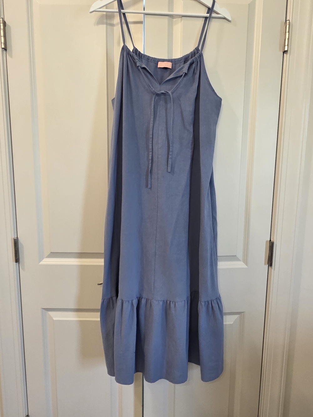 Blue Spaghetti-Strap Ruffle-Hem Midi Skirt